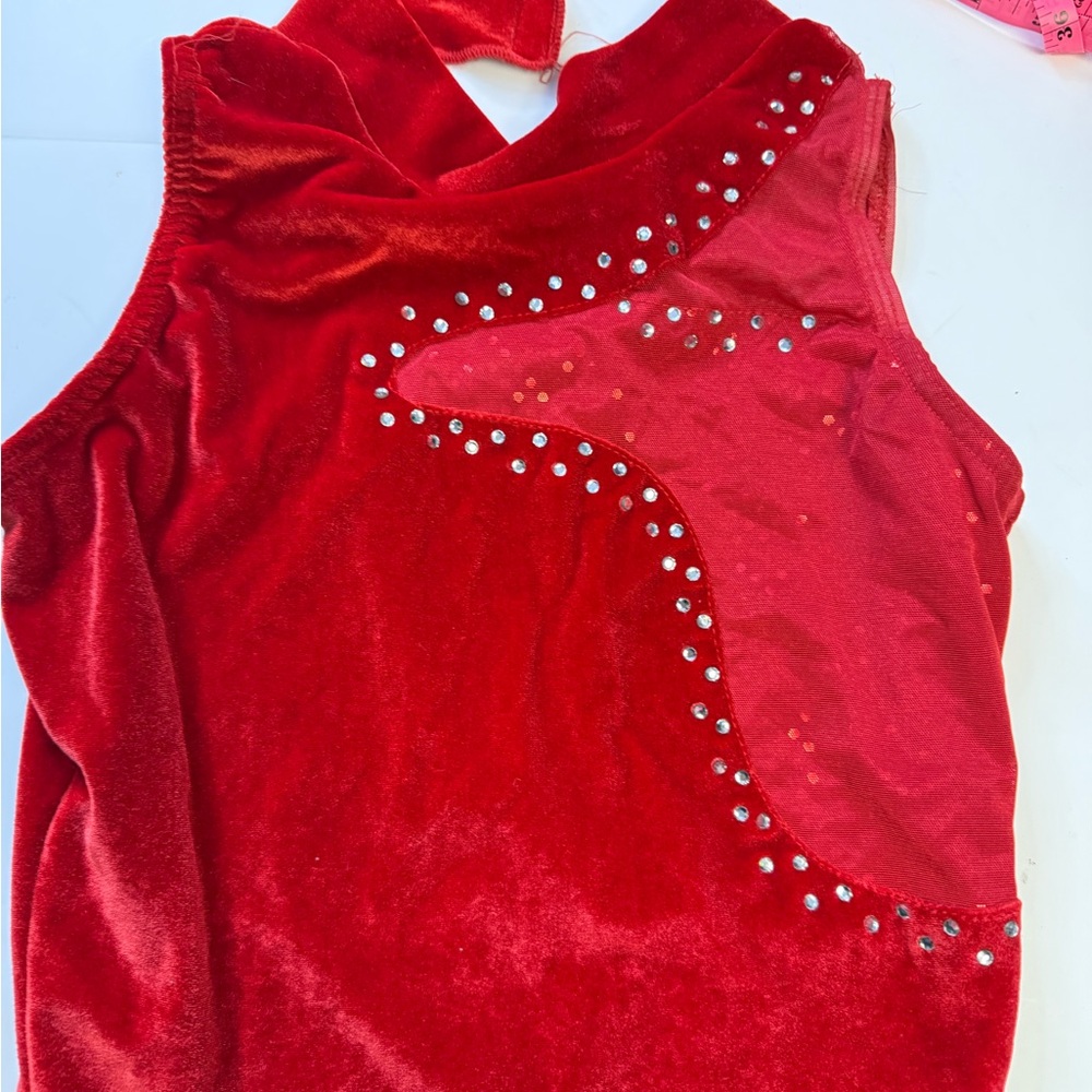 Vintage Red Velvet Leotard Costume Dance Aerial Performance Size Adult Medium - Picture 5 of 7